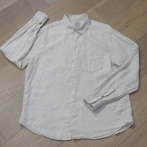 EUC H&M Shirt Men's sz L Natural 100% Linen Long Sleeve Button Down Shirt